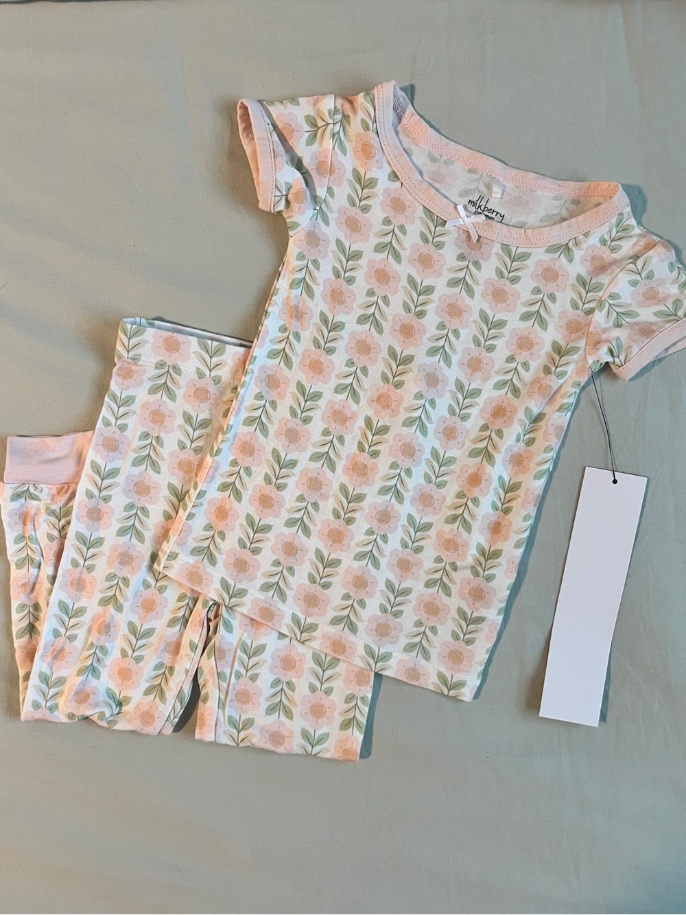 NWT Milkberry Bamboo Floral Short-Sleeve Kids Pajama Set - Pink